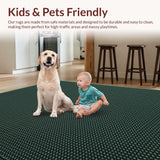 Ultra Soft Area Rug, Non Slip, Stain Resistant, Washable Area Rugs for Living Room, Bedroom, Serene Monochrome Gridded Style(Green)