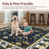 Ultra Soft Area Rug, Non Slip, Stain Resistant, Washable Area Rugs for Living Room, Bedroom, Waterproof Leaf(Blue)