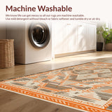 Ultra Soft Area Rug, Non Slip, Stain Resistant, Washable Area Rugs for Living Room, Bedroom, Chic Earthy Geometric Layout(Orange)