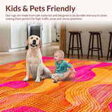 Ultra Soft Area Rug, Non Slip, Stain Resistant, Washable Area Rugs for Living Room, Bedroom, Playful Whimsical Flowing Design(Orange)