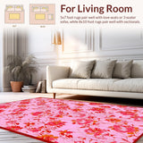 Ultra Soft Area Rug, Non Slip, Stain Resistant, Washable Area Rugs for Living Room, Bedroom, Lively Contemporary Pink Trellis(Pink)