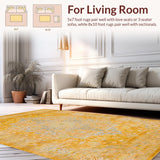 Ultra Soft Area Rug, Non Slip, Stain Resistant, Washable Area Rugs for Living Room, Bedroom, Luxurious Vintage Curvilinear Forms(Yellow)