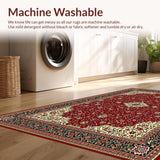 Ultra Soft Area Rug, Non Slip, Stain Resistant, Washable Area Rugs for Living Room, Bedroom, Luxe Red and Black Border Pattern(Red)