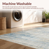 Ultra Soft Area Rug, Non Slip, Stain Resistant, Washable Area Rugs for Living Room, Bedroom, Boho Chic Entryway Rug: Distressed Blue & Cream Geometric Pattern(Beige)