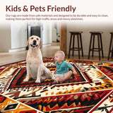 Ultra Soft Area Rug, Non Slip, Stain Resistant, Washable Area Rugs for Living Room, Bedroom, Rustic Earth Tone Ethnic Design(Red)