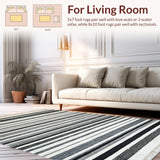 Ultra Soft Area Rug, Non Slip, Stain Resistant, Washable Area Rugs for Living Room, Bedroom, Stylish Striped Doormat Layering Rug, Non Slip(Black)