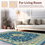 Ultra Soft Area Rug, Non Slip, Stain Resistant, Washable Area Rugs for Living Room, Bedroom, Sky Tint Floor Beige Medallion Ornamental Home(Blue)