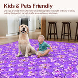 Ultra Soft Area Rug, Non Slip, Stain Resistant, Washable Area Rugs for Living Room, Bedroom, Whimsical Flower Motif Delight(Purple)