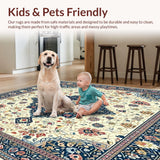 Ultra Soft Area Rug, Non Slip, Stain Resistant, Washable Area Rugs for Living Room, Bedroom, Vintage Boho Bathroom with Beige and Blue Floral Accents(Beige)