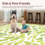 Ultra Soft Area Rug, Non Slip, Stain Resistant, Washable Area Rugs for Living Room, Bedroom, Lush Botanical Leaf Motif(White)