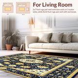 Ultra Soft Area Rug, Non Slip, Stain Resistant, Washable Area Rugs for Living Room, Bedroom, Vintage Classroom Geometric Area(Blue)
