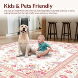 Ultra Soft Area Rug, Non Slip, Stain Resistant, Washable Area Rugs for Living Room, Bedroom, Charming Floral Area with Delicate Peach and Lavender Accents(White)