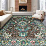 Ultra Soft Area Rug, Non Slip, Stain Resistant, Washable Area Rugs for Living Room, Bedroom, Eclectic Earthy Floral Motif(Brown)