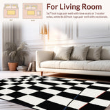 Ultra Soft Area Rug, Non Slip, Stain Resistant, Washable Area Rugs for Living Room, Bedroom, Elegant Modern Grid Aesthetic(Black)