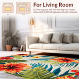 Ultra Soft Area Rug, Non Slip, Stain Resistant, Washable Area Rugs for Living Room, Bedroom, Dynamic Tropical Leaf Pattern(Red)