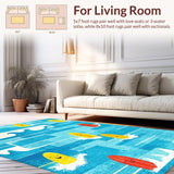 Ultra Soft Area Rug, Non Slip, Stain Resistant, Washable Area Rugs for Living Room, Bedroom, Funny Tropical Surf Rug Absorbent Bath Mat Coastal Ocean Wave Art Design(Blue)