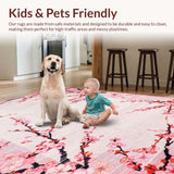 Ultra Soft Area Rug, Non Slip, Stain Resistant, Washable Area Rugs for Living Room, Bedroom, Dreamy Botanical Print Charm(Pink)