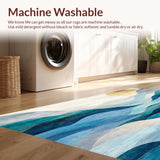 Ultra Soft Area Rug, Non Slip, Stain Resistant, Washable Area Rugs for Living Room, Bedroom, Abstract Waves Accent Rug Non Shedding Blue Ivory Floor Carpet(Blue)