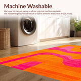 Ultra Soft Area Rug, Non Slip, Stain Resistant, Washable Area Rugs for Living Room, Bedroom, Lively Curvilinear Retro Pattern(Orange)