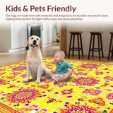 Ultra Soft Area Rug, Non Slip, Stain Resistant, Washable Area Rugs for Living Room, Bedroom, Bright Earthy Mandala Aesthetic(Yellow)