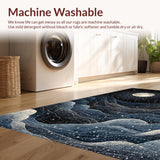 Ultra Soft Area Rug, Non Slip, Stain Resistant, Washable Area Rugs for Living Room, Bedroom, Witchy Cosmos Rug with Lunar Cycle Rings and Boho Star Map Accents(Blue)