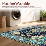 Ultra Soft Area Rug, Non Slip, Stain Resistant, Washable Area Rugs for Living Room, Bedroom, Vibrant Rustic Center Medallion(Blue)