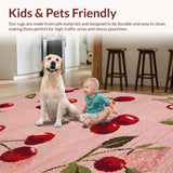 Ultra Soft Area Rug, Non Slip, Stain Resistant, Washable Area Rugs for Living Room, Bedroom, Blush Bow Tie and Cherry Cluster Washable Runner Mat(Pink)