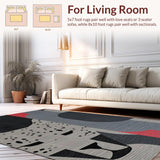 Ultra Soft Area Rug, Non Slip, Stain Resistant, Washable Area Rugs for Living Room, Bedroom, Elegant Sleek Monochrome Print(Gray)