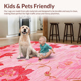Ultra Soft Area Rug, Non Slip, Stain Resistant, Washable Area Rugs for Living Room, Bedroom, Joyful Springtime Color Palette(Pink)