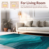 Ultra Soft Area Rug, Non Slip, Stain Resistant, Washable Area Rugs for Living Room, Bedroom, Stylish Round Rug with Fluid Ombre Design in Rich Teal Tones(Blue)