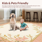 Ultra Soft Area Rug, Non Slip, Stain Resistant, Washable Area Rugs for Living Room, Bedroom, Elegant Area with Subtle Pink and Gold Leaf Design for Stylish Spaces(Pink)