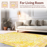 Ultra Soft Area Rug, Non Slip, Stain Resistant, Washable Area Rugs for Living Room, Bedroom, Warm Earthy Distressed Pattern(Yellow)