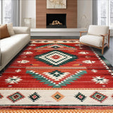 Ultra Soft Area Rug, Non Slip, Stain Resistant, Washable Area Rugs for Living Room, Bedroom, Rustic Ethnic Tribal Aesthetic(Red)