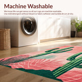 Ultra Soft Area Rug, Non Slip, Stain Resistant, Washable Area Rugs for Living Room, Bedroom, Contemporary Lively Cactus Print(Pink)