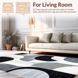 Ultra Soft Area Rug, Non Slip, Stain Resistant, Washable Area Rugs for Living Room, Bedroom, Sleek Contemporary Ripple Effect(Black)