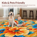 Ultra Soft Area Rug, Non Slip, Stain Resistant, Washable Area Rugs for Living Room, Bedroom, Richly Colored Abstract Floral Fusion(Orange)