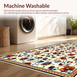 Ultra Soft Area Rug, Non Slip, Stain Resistant, Washable Area Rugs for Living Room, Bedroom, Folk Art Floral Living Room Vintage Area Rug(White)
