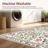 Ultra Soft Area Rug, Non Slip, Stain Resistant, Washable Area Rugs for Living Room, Bedroom, Lively Earth Tone Floral Accents(Ivory)