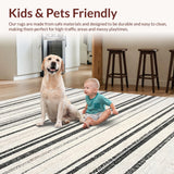 Ultra Soft Area Rug, Non Slip, Stain Resistant, Washable Area Rugs for Living Room, Bedroom, Graphic Horizontal Stripes, Artistic Flat Weave Print(Black)