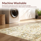 Ultra Soft Area Rug, Non Slip, Stain Resistant, Washable Area Rugs for Living Room, Bedroom, Vintage Inspired Area with Delicate Floral Medallion(Beige)