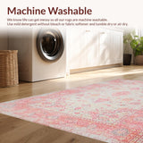 Ultra Soft Area Rug, Non Slip, Stain Resistant, Washable Area Rugs for Living Room, Bedroom, Elegant Vintage Floral Design(Pink)