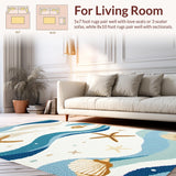 Ultra Soft Area Rug, Non Slip, Stain Resistant, Washable Area Rugs for Living Room, Bedroom, Rustic Beach Shell Embellishments(Beige)