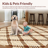 Ultra Soft Area Rug, Non Slip, Stain Resistant, Washable Area Rugs for Living Room, Bedroom, Contemporary Round with Geometric Diamond Motifs(Beige)