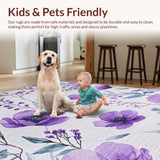 Ultra Soft Area Rug, Non Slip, Stain Resistant, Washable Area Rugs for Living Room, Bedroom, Delicate Botanical Harmony Scheme(Purple)