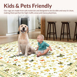Ultra Soft Area Rug, Non Slip, Stain Resistant, Washable Area Rugs for Living Room, Bedroom, Lush Green Textured Floral Design(White)