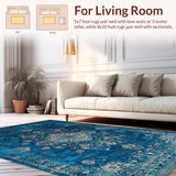 Ultra Soft Area Rug, Non Slip, Stain Resistant, Washable Area Rugs for Living Room, Bedroom, Chic Rustic Tiled Design Elements(Blue)