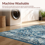 Ultra Soft Area Rug, Non Slip, Stain Resistant, Washable Area Rugs for Living Room, Bedroom, Rustic Gray and Blue Medallion Design(Blue)