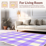 Ultra Soft Area Rug, Non Slip, Stain Resistant, Washable Area Rugs for Living Room, Bedroom, Rustic Cream and Purple Plaid Style(Purple)