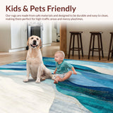Ultra Soft Area Rug, Non Slip, Stain Resistant, Washable Area Rugs for Living Room, Bedroom, Abstract Waves Accent Rug Non Shedding Blue Ivory Floor Carpet(Blue)
