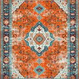 Ultra Soft Area Rug, Non Slip, Stain Resistant, Washable Area Rugs for Living Room, Bedroom, Bold Vibrant Medallion Composition(Orange)